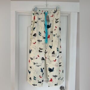 NWT Anthropologie Pajama Bottoms Loungewear Birds Size L